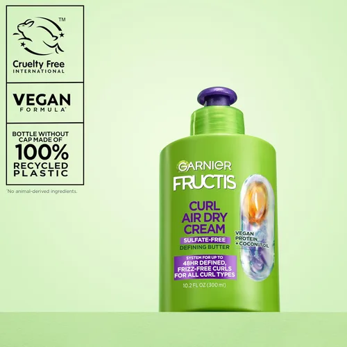 Miniatura 9 de Garnier Fructis Curl Nourish Air Dry Cream - Acondicionador sin sulfatos, crema definidora de rizos para controlar la humedad y el encrespamiento
