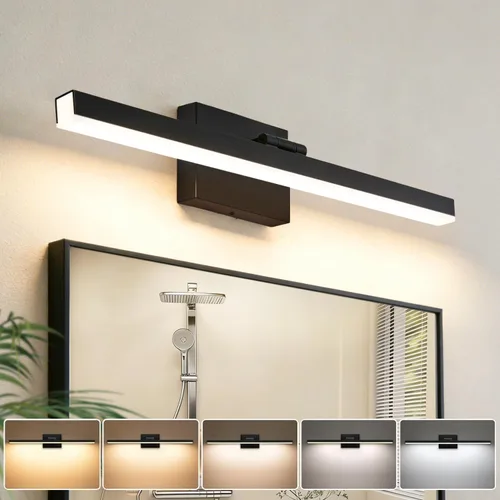 Miniatura 10 de IZORRO Moderna lámpara de tocador de baño de 16 pulgadas, giratoria, 12 W, regulable, lámpara LED sobre el espejo, barra de luz negra para tocador