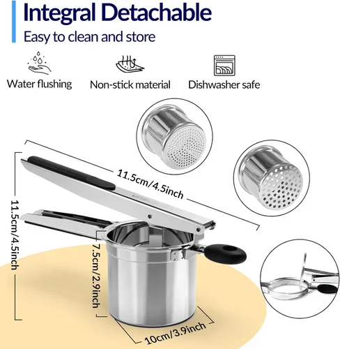 Miniatura 3 de SPEENSUN Ricer de patatas, ricer para puré de patatas, 15oz y 2 tazas intercambiables, fabricante de spaetzle para puré de patatas esponjoso
