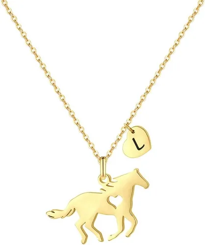 Miniatura 11 de MONOOC Collar de regalo para niñas con colgante de caballo - Collar de caballo delicado de acero inoxidable con corazón, 26 iniciales de la A a la Z