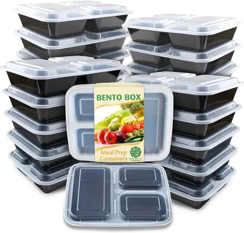 Miniatura 14 de Enther Contenedores de preparación de comidas [paquete de 20] 2 compartimentos con tapas, caja Bento para almacenamiento de alimentos, sin BPA
