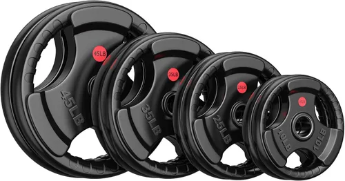 Miniatura 11 de GIKPAL Discos de peso de goma de agarre olímpico de 2 pulgadas para entrenamiento de fuerza, levantamiento de pesas en el hogar y el gimnasio, juego