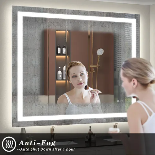 Miniatura 5 de 40x32 Espejo LED inteligente para baño, espejo de tocador regulable con luces, espejo de maquillaje retroiluminado y frontal para pared, antivaho