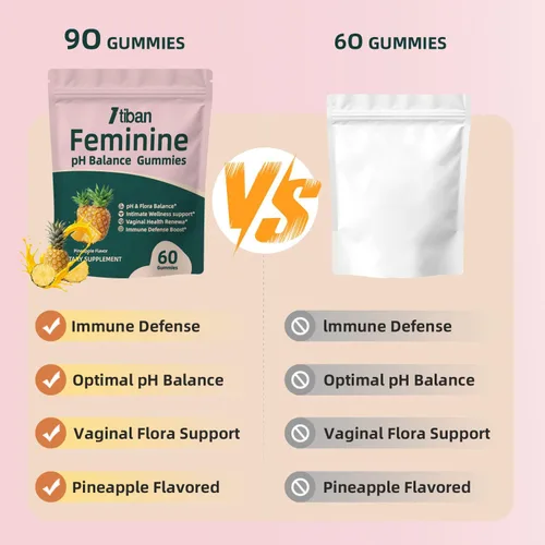 Miniatura 6 de Gomitas para Mujeres para Equilibrio del pH, Probiótico Premium para la Salud Femenina Vaginal, Apoyo Inmunológico, Vegano, Sin Gluten, Sabor a Piña