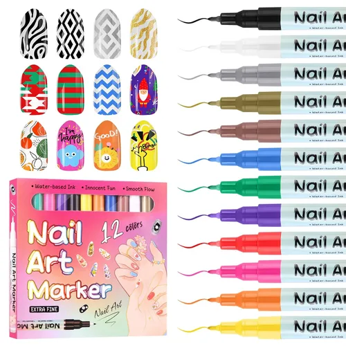 Miniatura 25 de 1 unidad de lápices blancos para arte de uñas, Kalolary 0.5mm marcadores de arte de uñas, punto de grafiti, lápiz de puntos, pincel de dibujo
