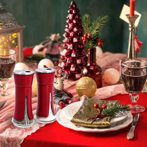 Miniatura 3 de Salero rojo y pimentero de Aelga, salero con agujeros de vertido ajustables, accesorios de cocina rojos, decoración para cocina, restaurantes
