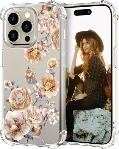 Miniatura 78 de Hungo Funda compatible con iPhone 15 Plus para mujer, diseño floral transparente, lindo, flor azul rosa Rosas Azules