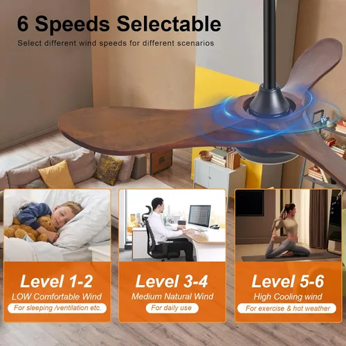 Miniatura 3 de Ventiladores de techo de madera maciza con luces, ventilador de techo moderno de 36 pulgadas con luz y control remoto, motor CC reversible, 6