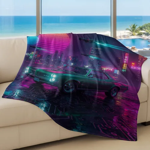 Miniatura 3 de Cyber Synthwave GTO - Manta de franela retro neón, súper suave y acogedora, manta versátil para decoración de dormitorio y sofá
