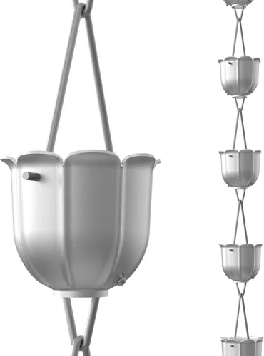 Miniatura 19 de Rain Chains Direct - Cadena de lluvia de tulipán - 8.5 pies - Aluminio recubierto de polvo negro - Cadenas de lluvia premium para canalones
