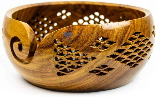 Miniatura 4 de Nagina International Cuencos de almacenamiento de hilo hechos a mano de palisandro prémium con parrillas decorativas talladas hechas a mano