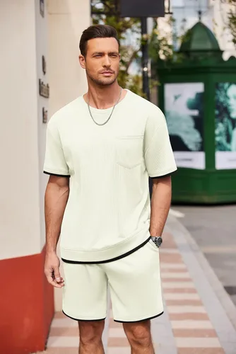 Miniatura 8 de COOFANDY Conjunto de 2 piezas de camisa y pantalones cortos para hombre, estilo casual de verano con bolsillos
