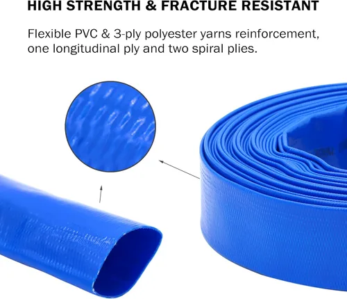 Miniatura 3 de DAVCO Manguera de retrolavado de piscina de 2.5 pulgadas x 50 pies, manguera de bomba de descarga de agua plana de PVC azul reforzado resistente
