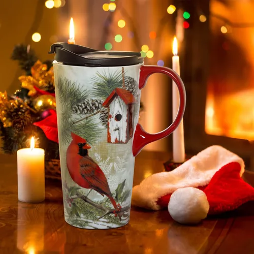 Miniatura 4 de Topadorn Taza de viaje de cerámica de Navidad, taza de café con leche con tapa y caja de regalo para vacaciones, 17 onzas
