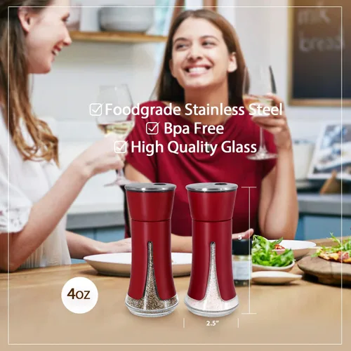 Miniatura 7 de Salero rojo y pimentero de Aelga, salero con agujeros de vertido ajustables, accesorios de cocina rojos, decoración para cocina, restaurantes