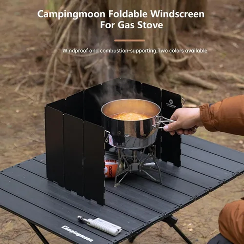Miniatura 2 de Campingmoon - Estufa de campamento con 10 placas de aleación de aluminio plegable para estufa de campamento, bloqueador de viento para estufa de gas