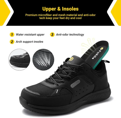 Miniatura 6 de FitVille Zapatos de trabajo extra anchos para hombres con punta de acero compuesto antideslizante zapatos de trabajo impermeables ligeros-SteelCore
