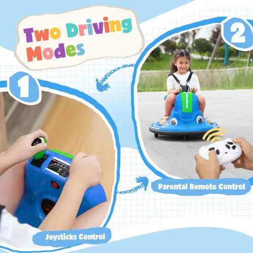 Miniatura 5 de TOBBI Caracol Auto Chocador para Bebé, Juguete Eléctrico de 12V para Niños con Control Remoto/Calcomanías Divertidas DIY para Niños/Giro de 360 Azul
