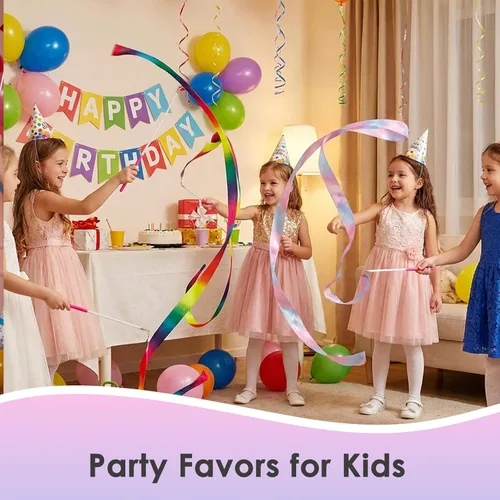 Miniatura 4 de YGEOMER Ribbon Wands, 12pcs Rainbow Gymnastics Ribbons for Kids, Twirling Dance Sticks for Artistic Dancing, Talent Shows & Birthday Party Props