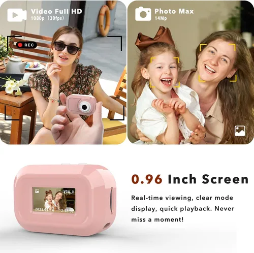 Miniatura 3 de Mini cámara con llavero con 14M 1080P FHD, mini cámara digital de bolsillo, pequeñas cámaras portátiles de 0.96 pulgadas, grabadora de video con Rosa