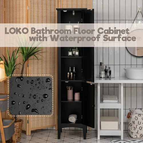 Miniatura 6 de LOKO Armario alto para baño, armario de almacenamiento multifuncional con puertas, torre estrecha de lino delgada para baño, sala de estar o cocina