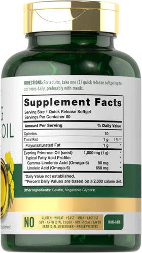 Miniatura 2 de Carlyle Cápsulas de aceite de onagra de 1000 mg 80 cápsulas blandas Suplemento prensado en frío Sin OMG y sin gluten