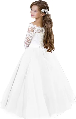Miniatura 2 de Flower Girl Dress Long Sleeve Kids Lace Pageant Party Christmas Ball Gown First Communion Dresses