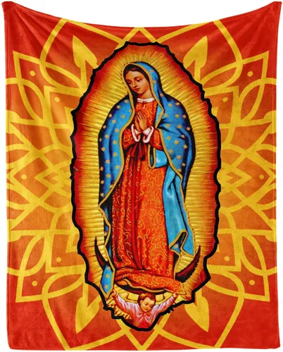 Miniatura 10 de Manta de Franela de la Virgen María, 50" x 40", Manta Negra con Temática de Nuestra Señora de Guadalupe para el Hogar, Cama, Sofá, Sillón, Regalos