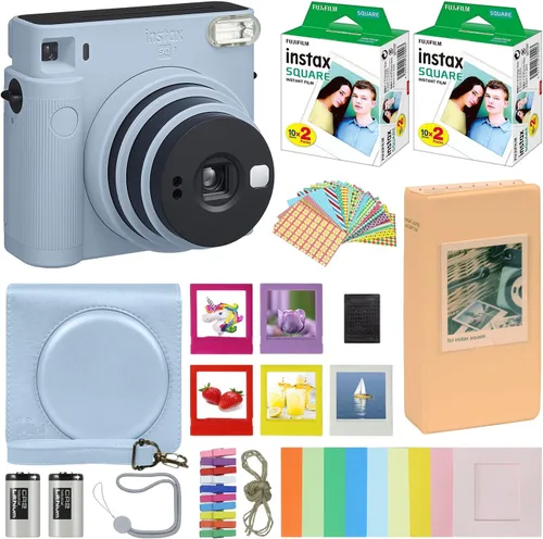 Fujifilm Instax Square SQ1 - Cámara instantánea azul glaciar con funda de transporte + película Fuji Instax (40 hojas), paquete de accesorios, álbum
