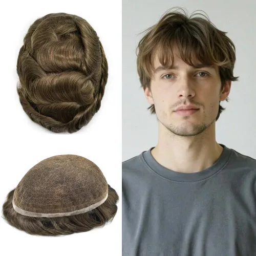Miniatura 133 de PUNRU HAIR Completo Swiss Lace Toupee para hombres Sistema de cabello humano real Sistema de reemplazo de cabello humano para hombre Toupee