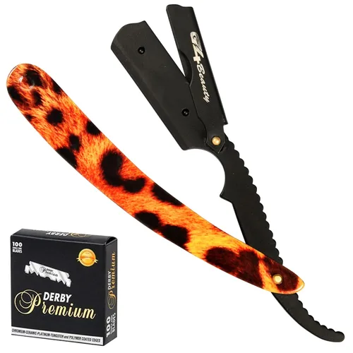 Miniatura 11 de Cuchilla de afeitar G4 de acero inoxidable con borde recto para afeitar, cuchillas reemplazables (negro)