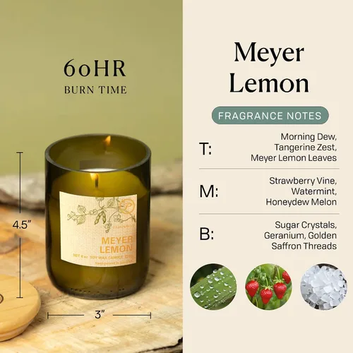 Miniatura 3 de Paddywax Eco Green Collection - Vela de mezcla de cera de soja en tarro de vidrio, aroma a limón Meyer, recipiente verde con tapa de madera, 8 onzas