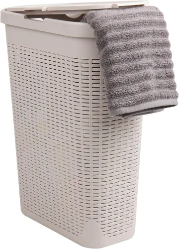 Miniatura 17 de Mind Reader Cesta de lavandería delgada con tapa, cesta de ropa de 40 L, diseño de mimbre premium, plástico, azul bebé