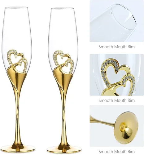 Miniatura 5 de Copas de champán para boda, copas de flauta para novia y novio, creativas copas de vidrio de lujo con borde de diamantes de imitación decoración