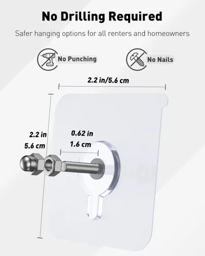 Miniatura 2 de Uniclife 10 ganchos autoadhesivos para fotos, 26.5 libras, carga sin taladro, adhesivos resistentes sin clavos, ganchos de pared sin clavos, ganchos