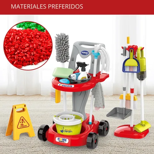 Miniatura 5 de Juego de limpieza para niños pequeños, juego de juguetes de limpieza para niños, nuevo juego de limpieza desmontable de 29 piezas para niños Rojo