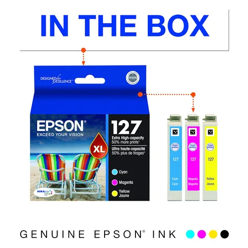Miniatura 2 de Epson T127 DURABrite Ultra Ink - Paquete combinado de tinta de capacidad estándar (T127520) para lápiz óptico y personal seleccionadas, cian