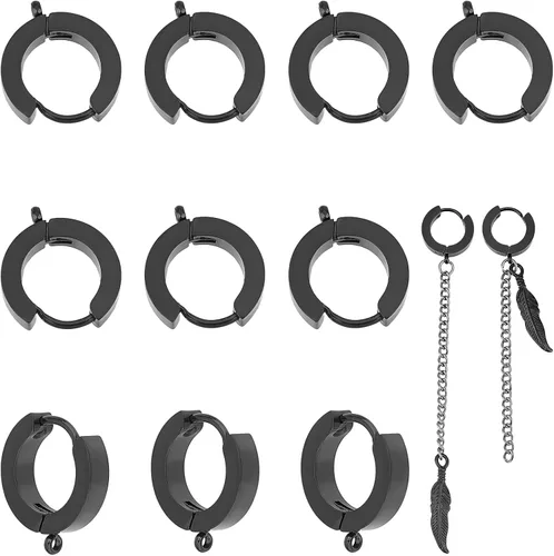 UNICRAFTALE 10 aretes de aro Huggie de 0.610 in – Anillo redondo de acero inoxidable con lazo �� hipoalergénicos para hacer joyas plomizo