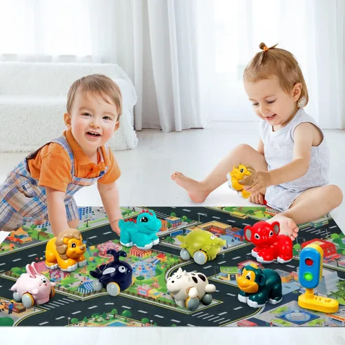 Miniatura 3 de Kiddiworld Juguetes de coche de animales para niños de 1 año: Mini camiones con tapete de juego/caja de almacenamiento para niños pequeños de 1 a 2