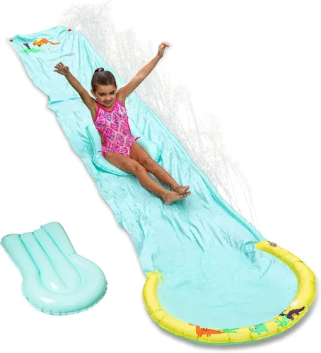 Hoovy Tobogán de agua súper gigante de 192 x 29 pulgadas con tablero de cuerpo integrado y accesorio de manguera