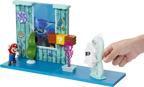 Miniatura 2 de Super Mario Juego submarino con pieza ambiental interactiva, figura articulada de Mario de 2.5 pulgadas y figura de calamar Blooper. Colecciona