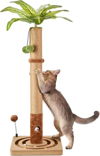 MECOOL Poste rascador para gatos de 35 pulgadas de alto, postes de rascar resistentes y de alta calidad con bola colgante y pista de bola, lindo