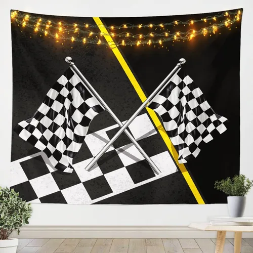 Miniatura 6 de Manfei Tapiz de coche de carreras, tapiz de pared para automóvil deportivo, bandera a cuadros negros y blancos para colgar en la pared, decoración