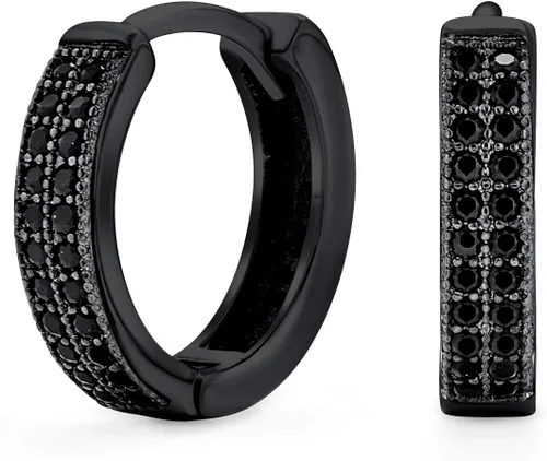Aretes de aro unisex con circonita cúbica negra pavimentada micro pavé, delgados, anchos para mujeres, adolescentes y hombres, circonita cúbica IP