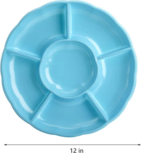 Miniatura 2 de Frcctre Paquete de 20 platos desechables de plástico para servir aperitivos, 12 pulgadas, 6 seccionales divididos para aperitivos, nueces, dulces