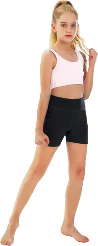 MIVEI Pantalones cortos de gimnasia de voleibol de 4 pulgadas para niñas jóvenes de elastano ciclista baile yoga animación atlética compresión con