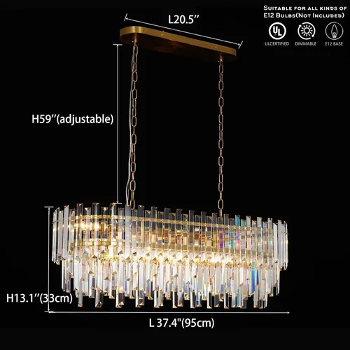 Miniatura 3 de L37.4 '' Candelabros de cristal modernos para comedor 11 luces de lujo rectangular de lujo dorado ovalado cristal colgante lámpara de techo