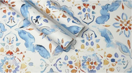 Miniatura 8 de HAOKHOME Papel tapiz geométrico para despegar y pegar, diseño de damasco floral azul/blanco/rojo, papel de pared extraíble, decoración moderna