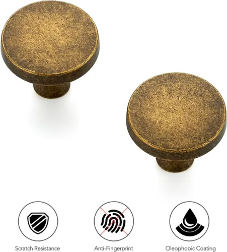 Miniatura 8 de Ravinte Paquete de 3 pomos redondos sólidos de un solo agujero para gabinete de cocina, tiradores de latón antiguo, pomos para cajones, manijas