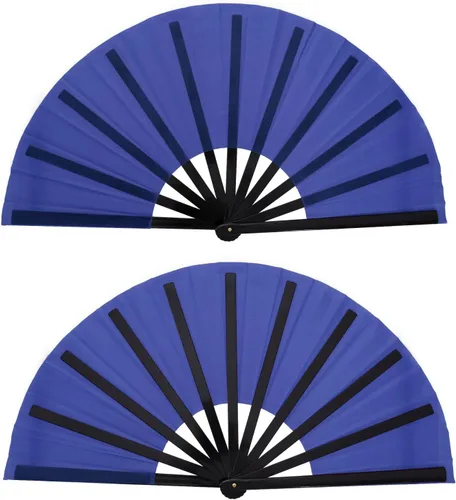 Miniatura 8 de Nydotd Paquete de 2 ventiladores plegables de mano para fanáticos rave, tela de nailon plegable para hombres y mujeres, línea de actuación, danza